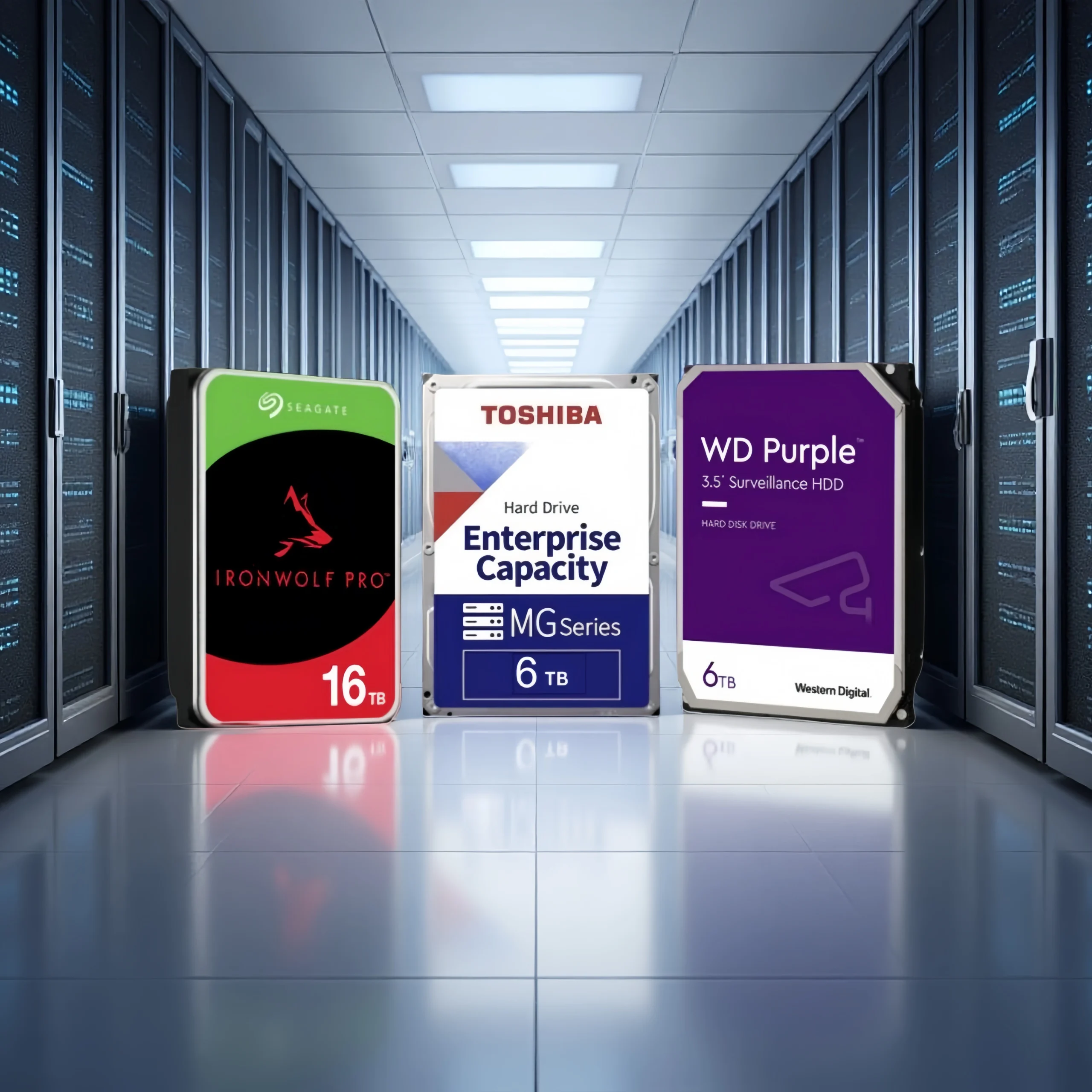Enterprise HDD Drives - Seagate IronWolf Pro 16TB, Toshiba MG Series 6TB, Western Digital WD Purple 6TB for servers and data centers