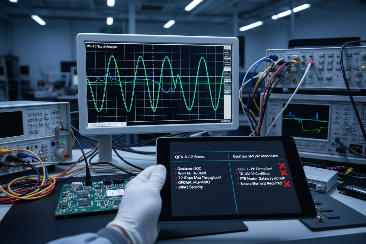 QCN-6112 Wi-Fi 6 performance compared against German BSI TR-03109 smart gateway security standards. (ID#2)
