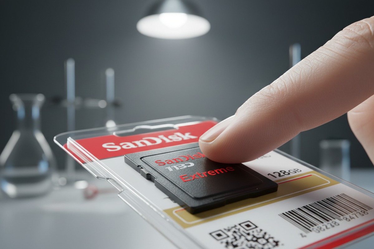 Authentic SanDisk Packaging Details Authentic SanDisk packaging with sharp printing and laser-etched text for verification (ID#2)